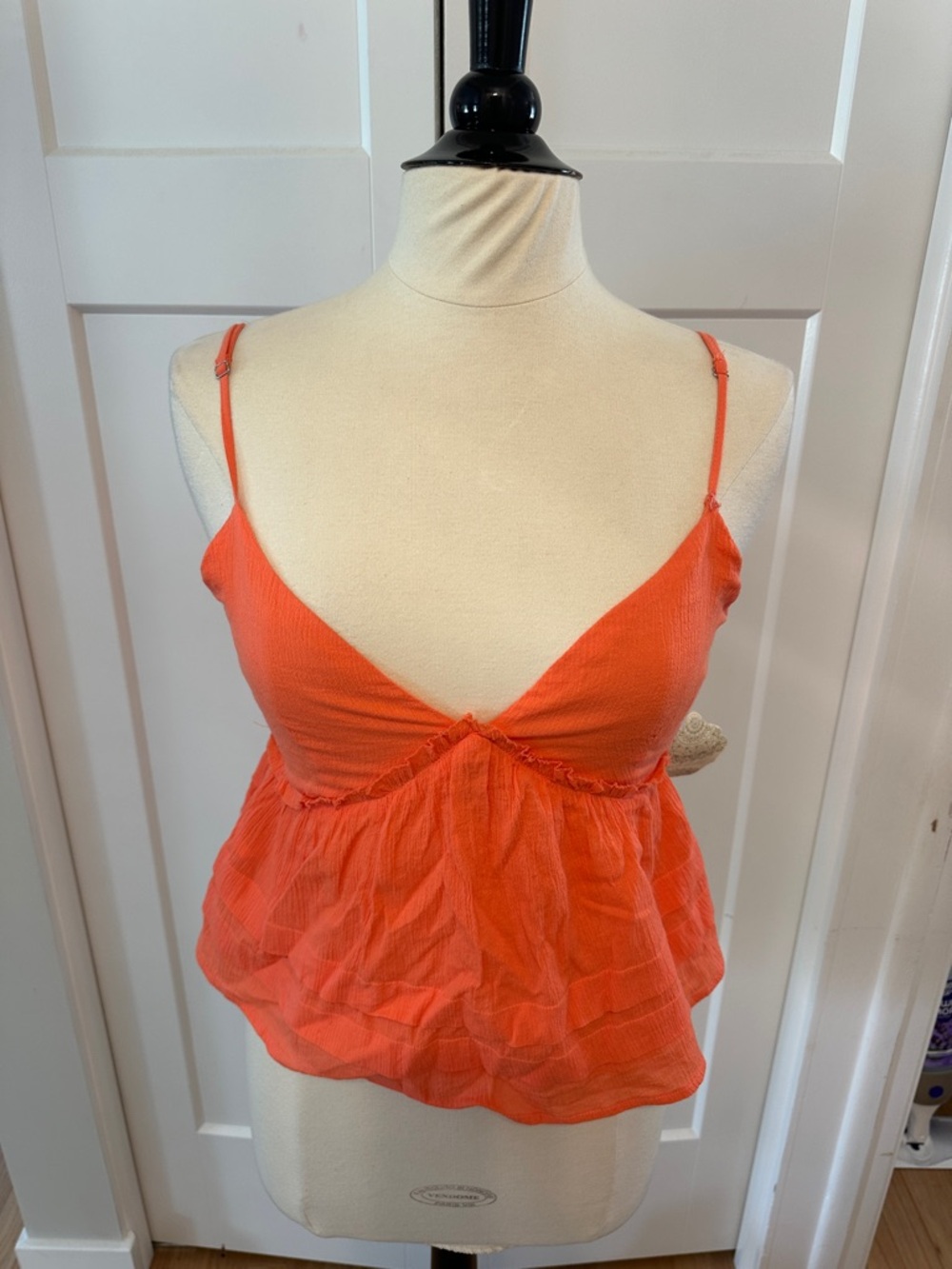 Altar'd State Coral Orange Spaghetti Strap Peplum Cami